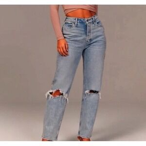 Abercrombie & Fitch‎ The Dad High Rise Curve Love Distressed Rip Knee Jeans 27
